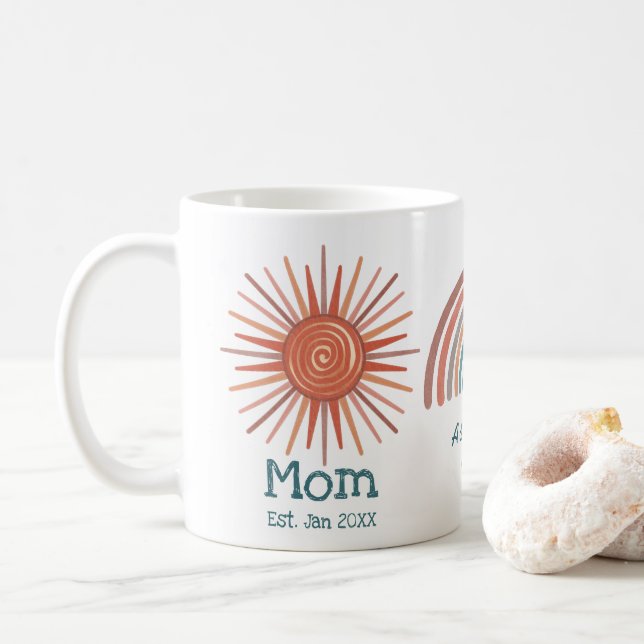 Boho Retro Sun Rainbow Moon Mom Established Coffee Mug (With Donut)