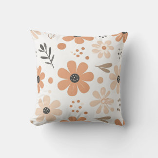 Boho Retro Terracotta Floral Aesthetic  Throw Pillow