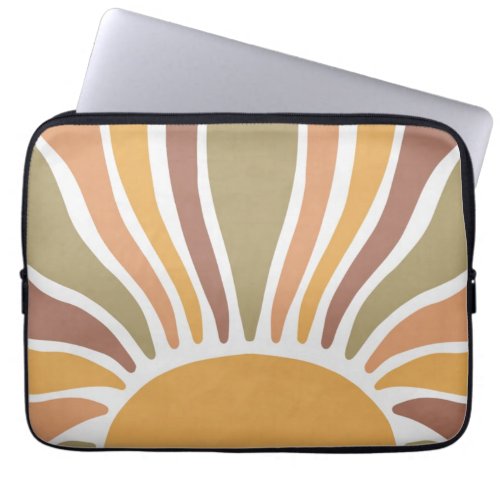 Boho Retro Terracotta Gold Mustard Sun Rays Laptop Sleeve