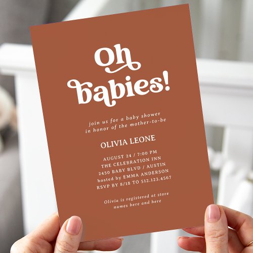 Boho Retro Terracotta  Twins Baby Shower Invitation