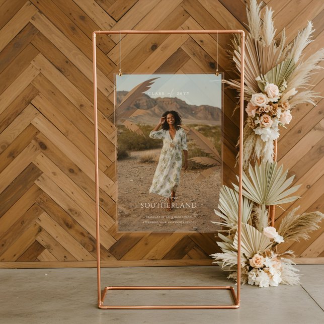 Boho Retro Tropical Palm Tree Graduation Photo Acrylic Sign (Boho Retro Tropical Palm Tree Graduation Photo Acrylic Sign)