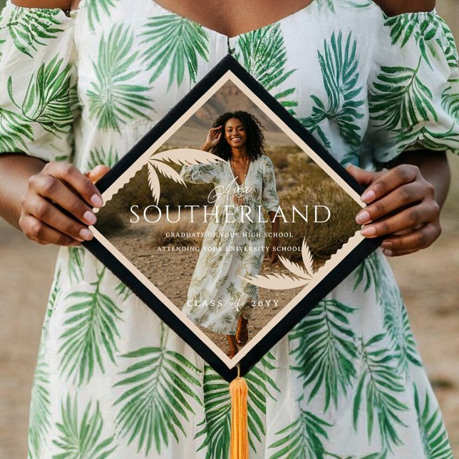 Boho Retro Tropical Palm Tree Graduation Photo Cap Topper (Boho Retro Tropical Palm Tree Graduation Photo Graduation Cap Topper)
