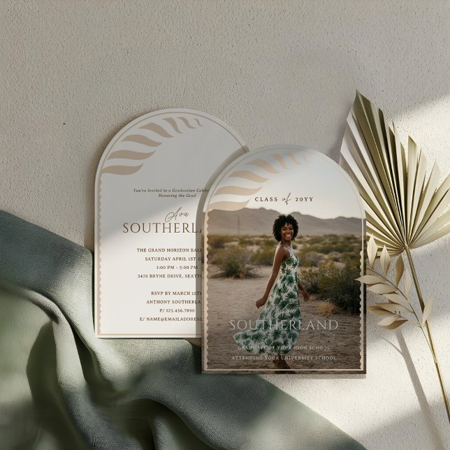 Boho Retro Tropical Palm Tree Graduation Photo Invitation (Boho Retro Tropical Palm Tree Graduation Photo Invitation)