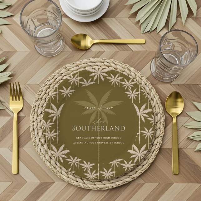 Boho Retro Tropical Palm Tree Pattern Graduation Paper Plates (Boho Retro Tropical Palm Tree Pattern Graduation Paper Plates)