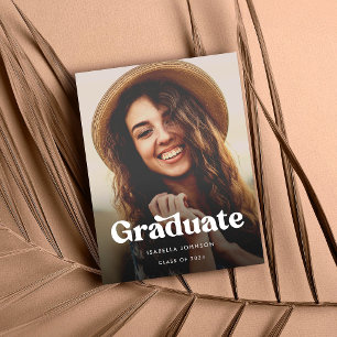 Boho Retro Typography Photo Graduation Announcement Postcard