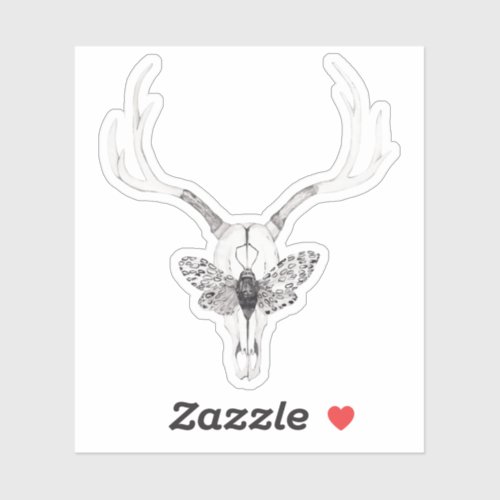 Boho retro vintage cow steer horns skull moth sticker