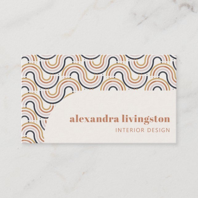 Boho Retro Wave Pattern Interior Designer Creative Business Card (Front)
