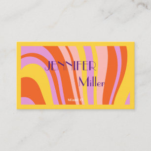 Boho Retro Wavy Lines Social Media QR code Business Card