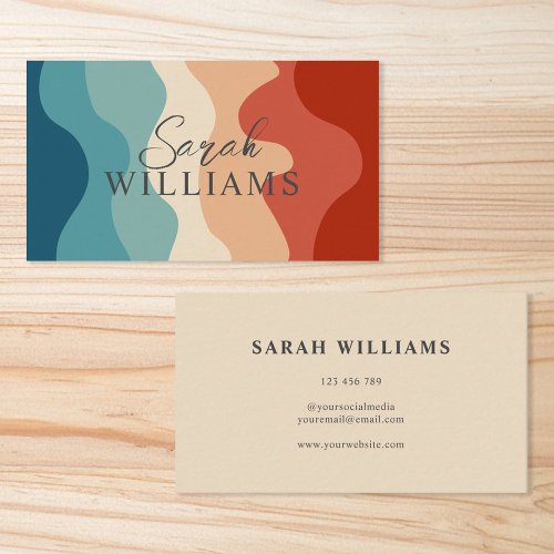 Boho Retro Wavy Stripes Minimalist Business Card