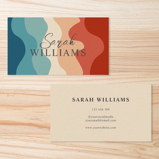 Customizable Boho Retro Wavy Stripes Minimalist Business Card
