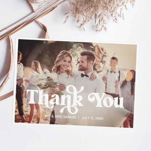 Boho Retro Wedding Thank You Photo Card