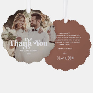 Boho Retro Wedding Thank You Photo Paper Ornament Card