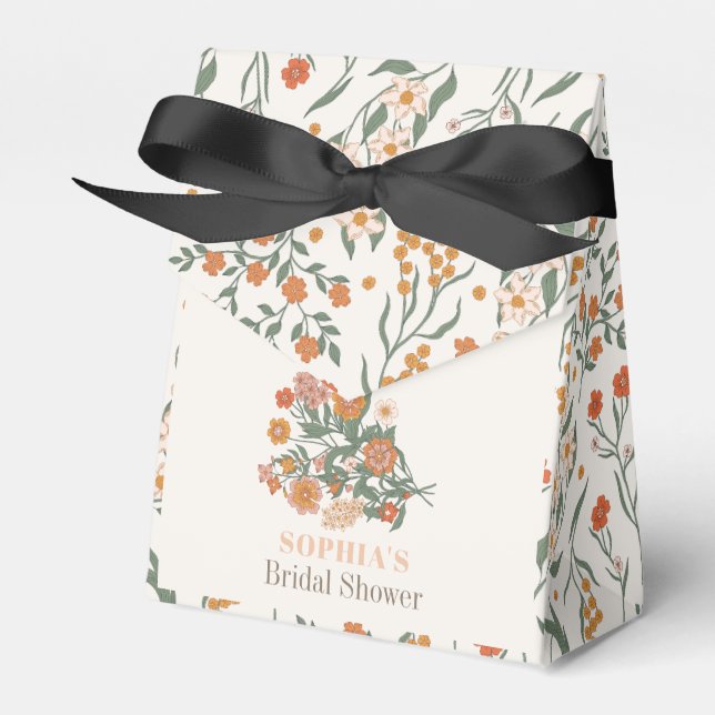 Boho Retro Wildflower Bridal Shower Favor Boxes (Front Side)