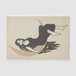 Boho retro woman stars long hair crescent moon  tissue paper