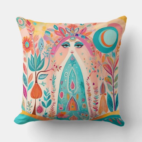 Boho Rhapsody Abstract Illustration Cushion Throw Pillow