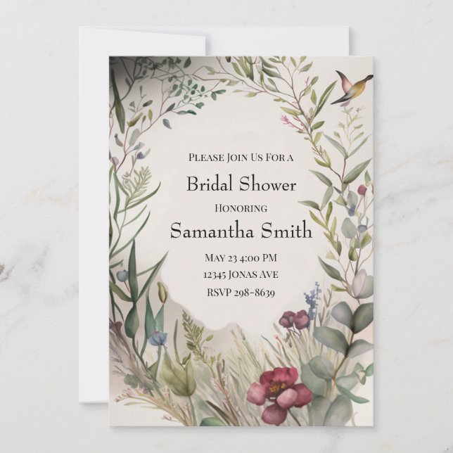BOHO Ring of Flowers and Branches Bridal Shower  Invitation (Front)