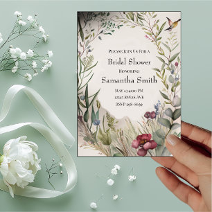 BOHO Ring of Flowers and Branches Bridal Shower Invitation