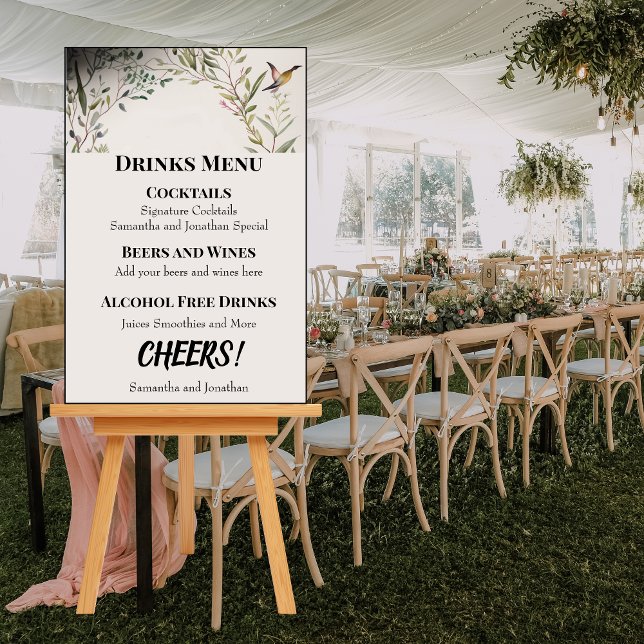 BOHO Ring of Flowers and Branches Drinks Menu Foam Board (Creator Uploaded)