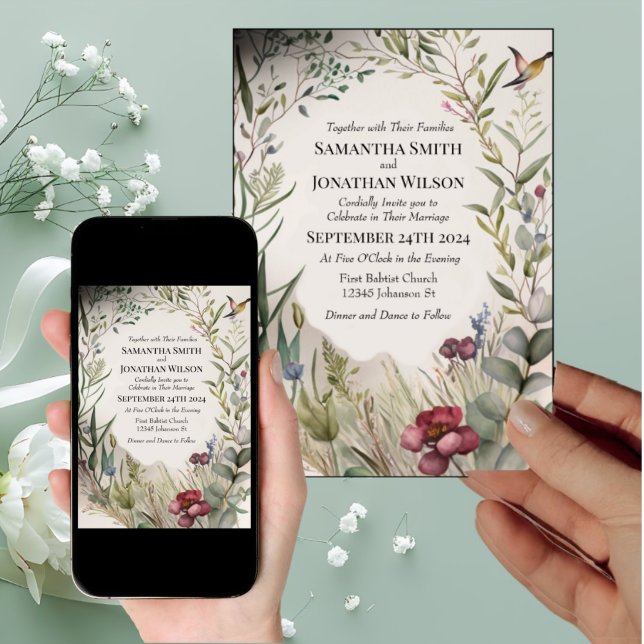 BOHO Ring of Flowers and Branches Wedding  Invitation (Creator Uploaded)