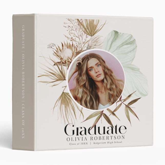 Boho Riviera Botanical Graduation Photo Album 3 Ring Binder (Front/Spine)