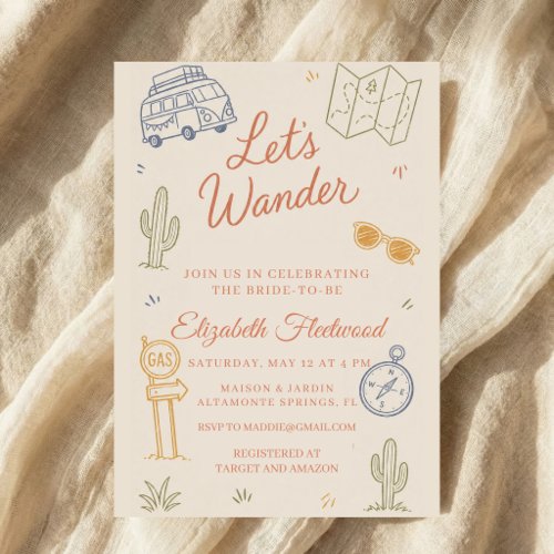 boho road trip bridal shower retro travel invitation