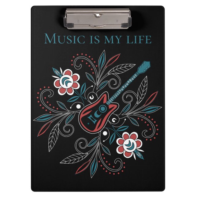 Boho Rock’n’Roll guitar with flowers Clipboard (Front)