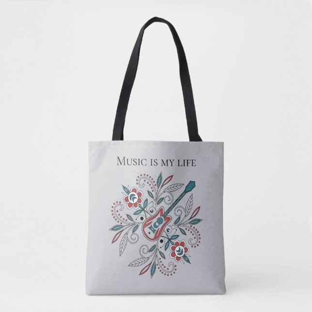 Boho Rock’n’Roll guitar with flowers Tote Bag (Front)