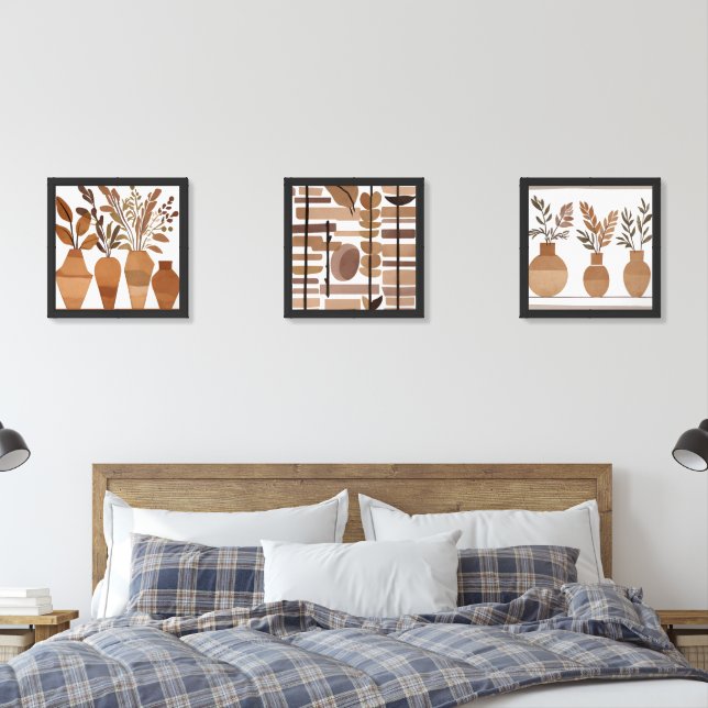 Boho Rock Polygon flower Leaf Botanical art style  Wall Art Sets (Bedroom)