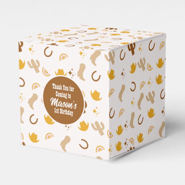 Boho Rodeo Birthday Cowgirl Rainbow Party Favor Boxes (Front Side)