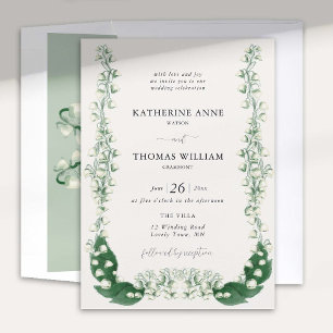 Boho Romantic Frame Watercolor Lily Valley Wedding Invitation