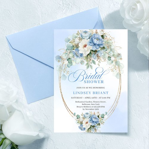 Boho Romantic Pastel Blue Peony Gold Bridal Shower