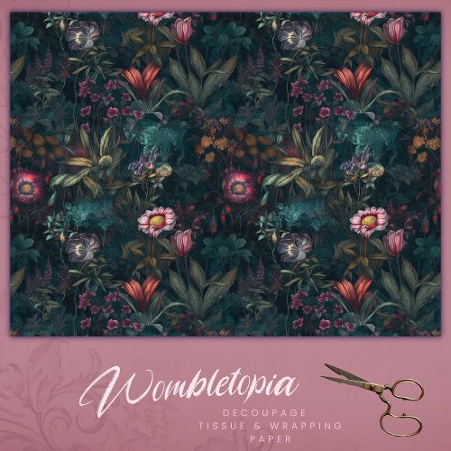Boho Romantic Pink and Green Floral Decoupage Tissue Paper