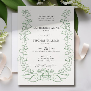 Boho Romantic Sketch Green Lily Valley Wedding Invitation