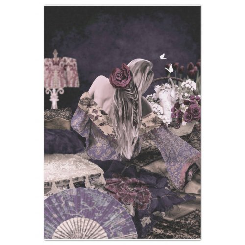 Boho Room Portrait Woman Kitten Floral Tissue Paper