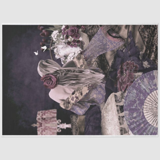 Boho Room Portrait Woman Kitten Floral Tissue Paper (Front)