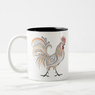 Boho Rooster Two-Tone Coffee Mug