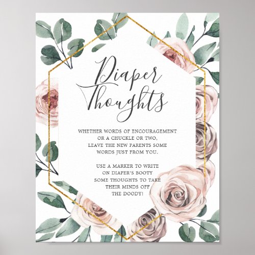 Boho Rose Baby Shower Diaper Thoughts Sign