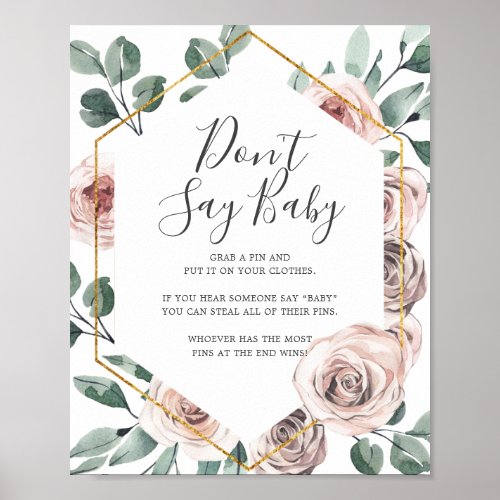 Boho Rose Baby Shower Dont Say Baby Sign