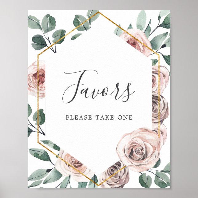 Boho Rose Baby Shower Favors Sign (Front)