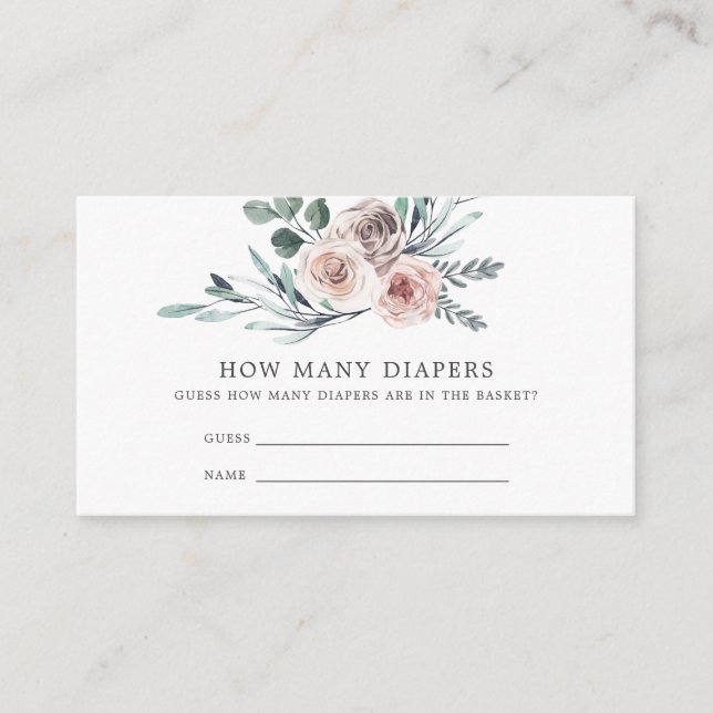 Boho Rose Baby Shower Guess How Many Diapers Enclosure Card (Front)