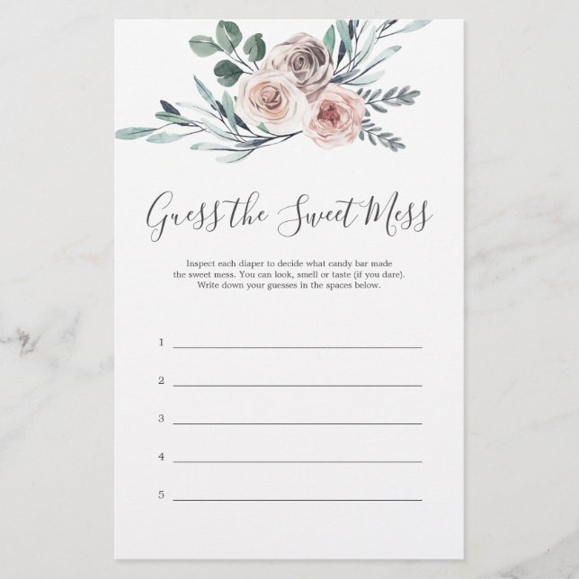 Boho Rose Baby Shower Guess The Sweet Mess (Front)