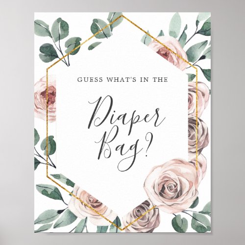 Boho Rose Baby Shower Guess Whats in Diaper Bag Poster