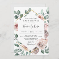 Boho Rose Baby Shower Invitation