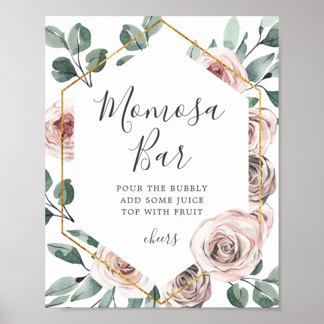Boho Rose Baby Shower Mimosa Bar Sign (Front)