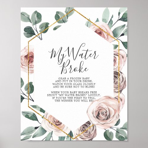 Boho Rose Baby Shower My Water Broke Game Poster