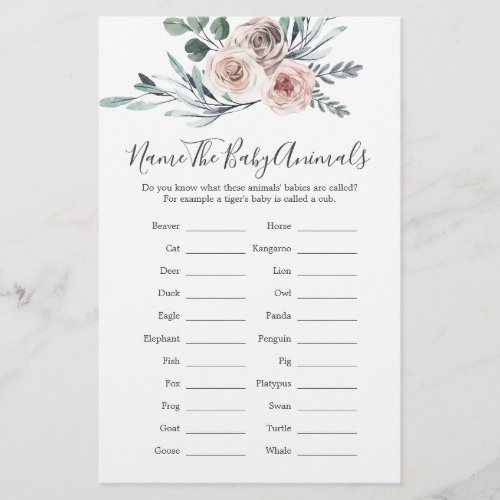 Boho Rose Baby Shower Name The Baby Animals Game