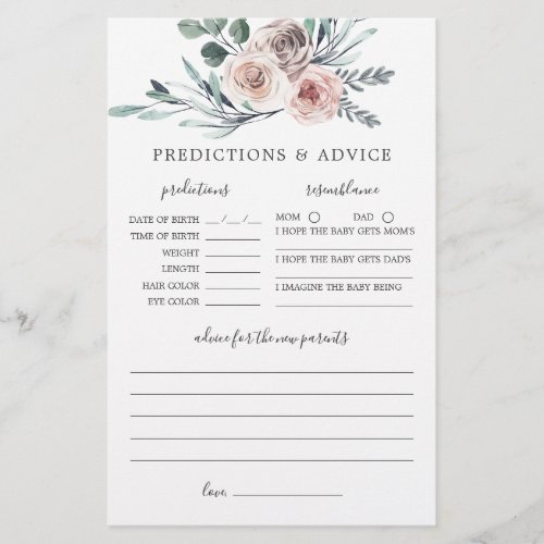 Boho Rose Baby Shower Prediction and Advice Card