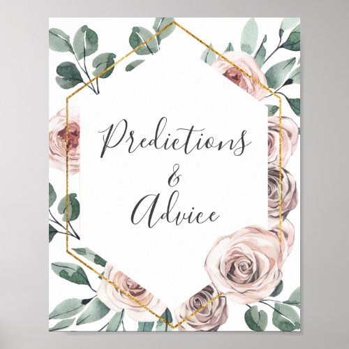 Boho Rose Baby Shower Prediction and Advice Sign