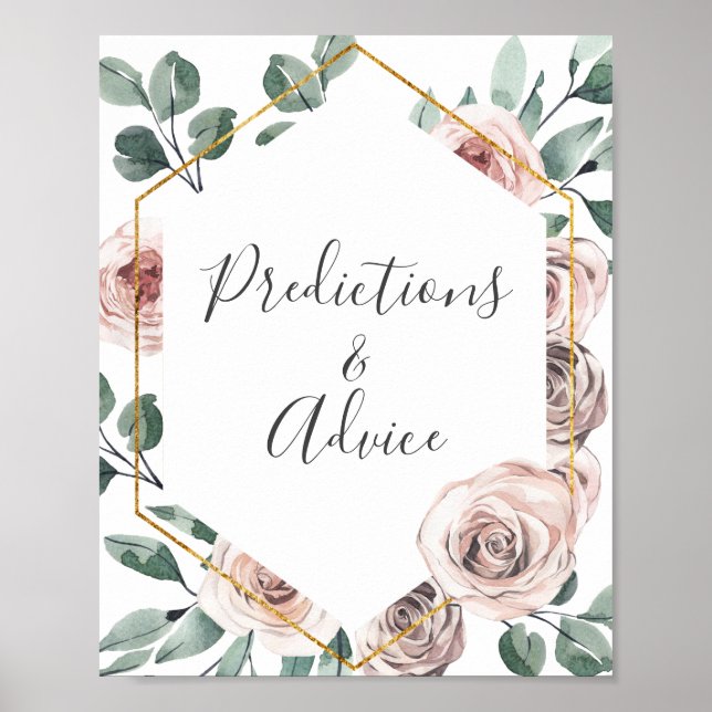 Boho Rose Baby Shower Prediction and Advice Sign (Front)
