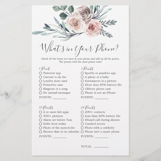 Boho Rose Baby Shower What's in Your Phone (Front)